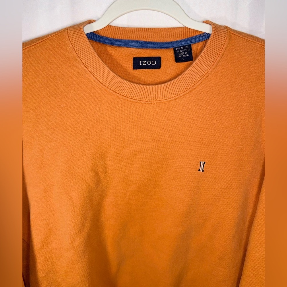 Izod Men’s Orange Crewneck Long Sleeve Sweatshirt Pullover With Logo Size Large - Picture 4 of 16